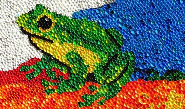 A mosaic of a frog is shown.