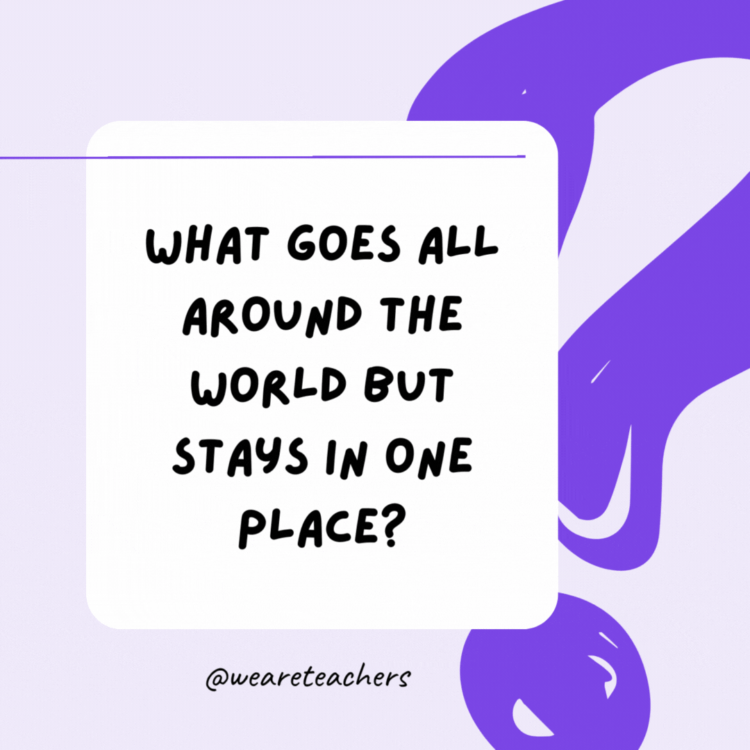What goes all around the world but stays in one place? A stamp. What goes all around the world but stays in one place? A stamp.