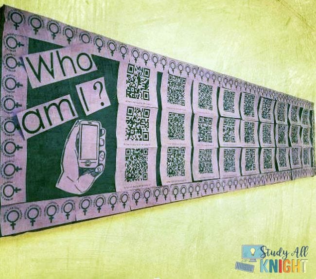 Interactive Bulletin Boards Study All Knight Bulletin board with QR codes to scan and read quotes from famous women