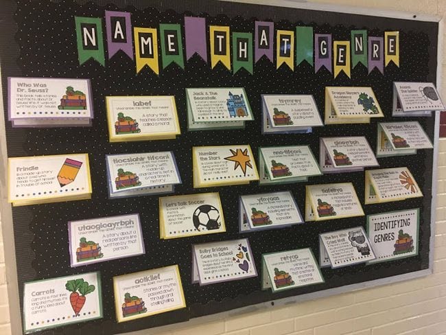 Interactive Bulletin Boards Buck and Chuck Bulletin boards with flip cards describing literary genres