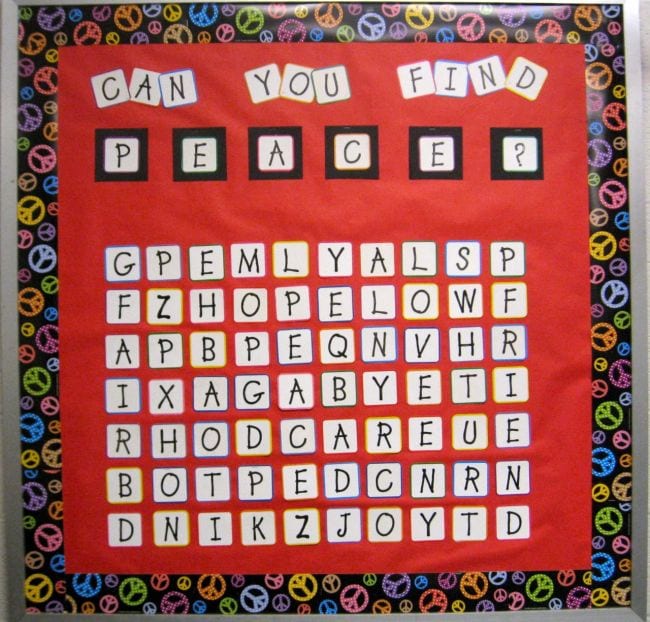 Interactive Bulletin Boards Corner on Character Word search bulletin board with text reading