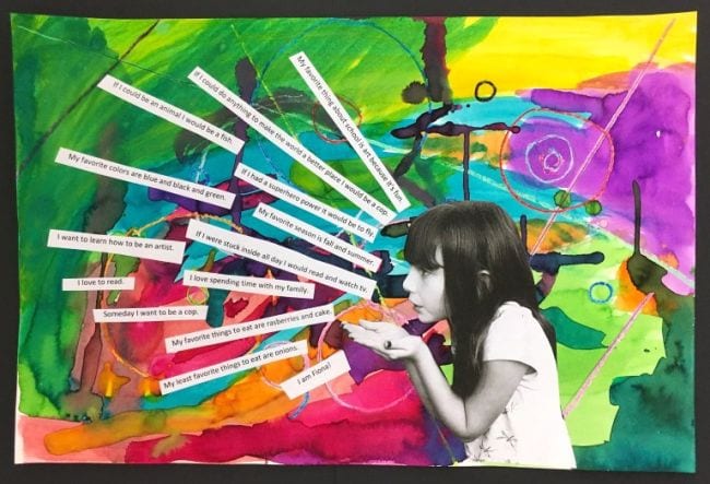Second Grade Art Self Protraits Photo portrait of a child against an abstract background (Second Grade Art)