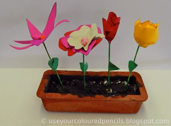 Second Grade Art: Planter Boxes Clay planter box with paper flowers (Second Grade Art)