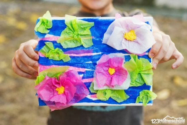 Second Grade Art: Tissue Paper Monet Monet-style lily pond made from tissue paper pieces (Second Grade Art)