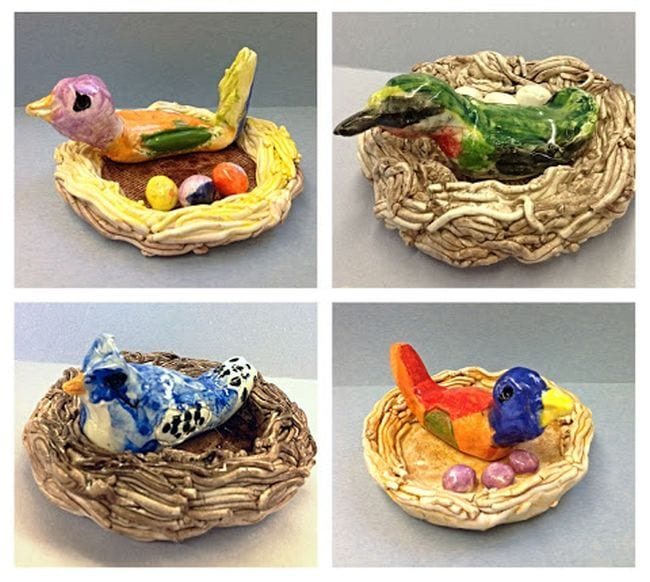 Second Grade Art: Clay Birds Clay birds in clay nests with eggs