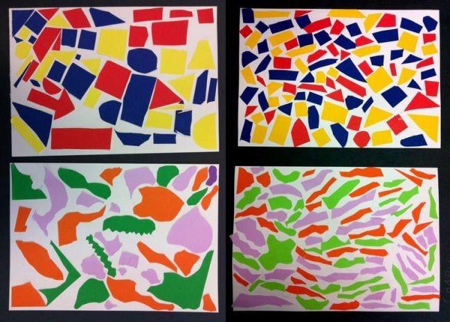 Second Grade Art: Collages Collages of colored paper shapes