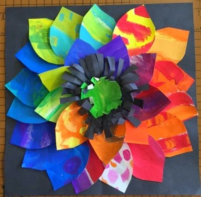 Second Grade Art: Painted Paper Flowers Paper flower made from petals cut from painted paper (Second Grade Art)
