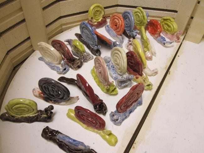 Second Grade Art: Clay Snails Snails made by coiling clay for the shells