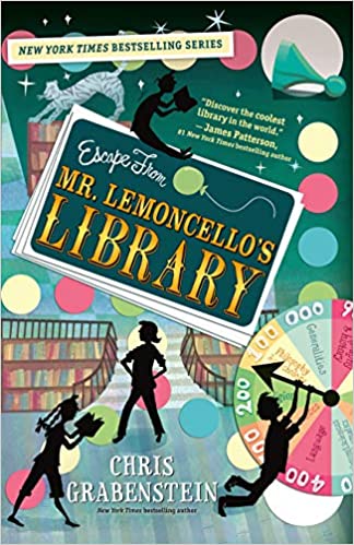 Mr. Lemoncello’s Library Book cover of Mr. Lemoncello's Libary series by Chris Grabenstein, as an example of chapter books for Fifth Graders