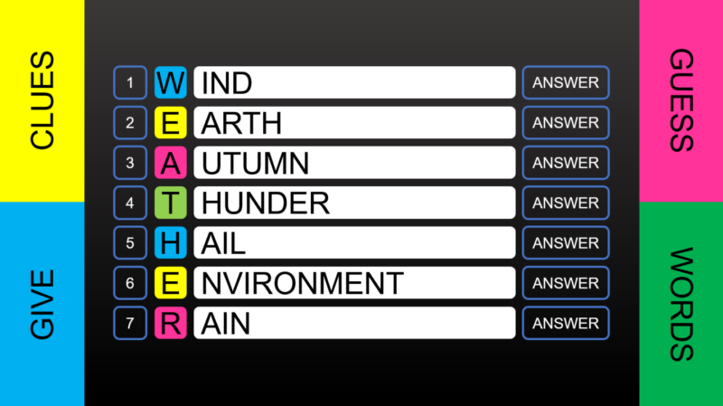 mystery-word-game Screenshot of Mystery Word grammar game as an example of grammar games