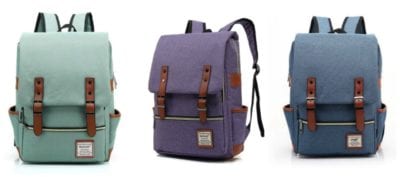 Three backpacks with leather straps