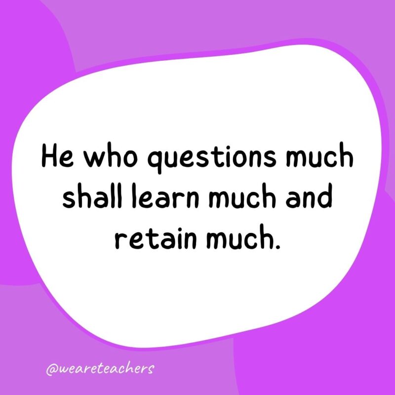 He who questions much shall learn much and retain much. He who questions much shall learn much and retain much.- classroom quotes