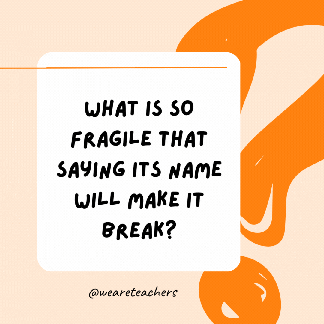 What is so fragile that saying its name will make it break? Silence.- Riddles for Kids
