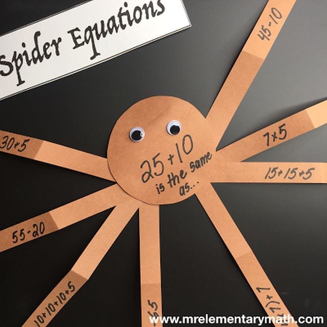 spider-math A spider made from construction paper with math equations written on its legs