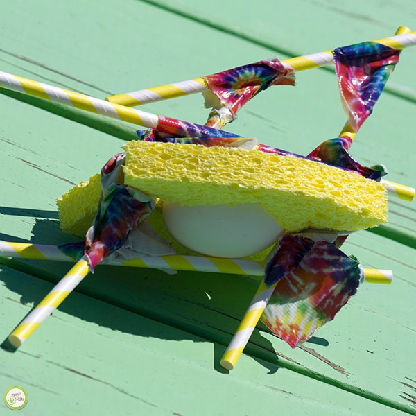 sponge-egg-drop an egg covered in a sponge and reinforced with straws and tape for an egg drop challenge idea