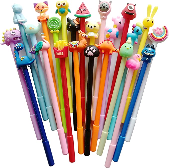 gel-ink-pens Assorted colorful gel ink pens with novelty toppers