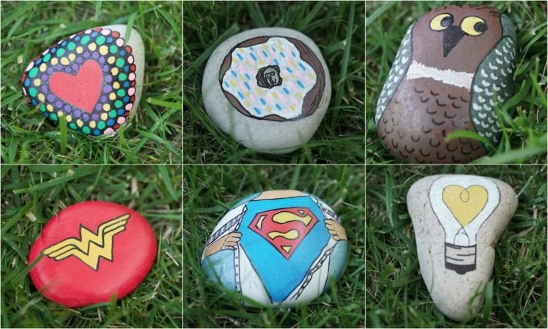 painted-rocks Colorfully decorated rocks lie in the grass