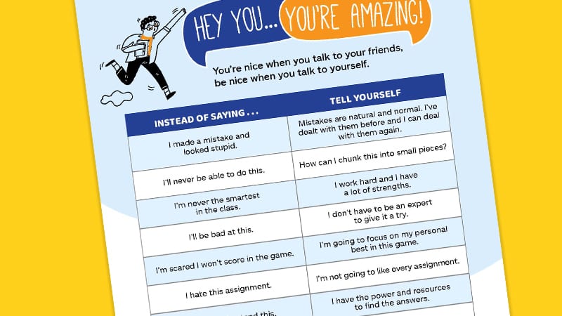 Teach Teens Positive Self-Talk So They Can Help Themselves A close-up of the Allstate positive self talk for teens poster to hang in your classroom for social-emotional learning activities