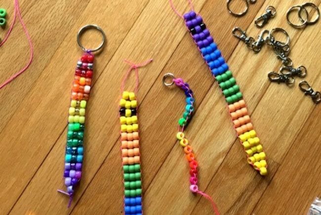 DIY Bead Fidgets Pony Beads DIY fidget toys: Pony beads strung on vinyl laces in various patterns