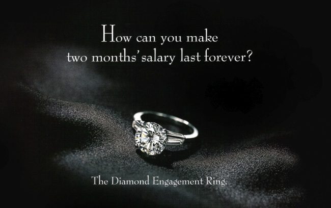 persuasive writing examples diamond Diamond engagement ring on black velvet. Text reads "How do you make two months' salary last forever? The Diamond Engagement Ring."