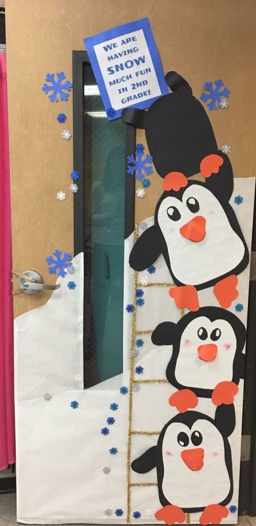Winter Classroom Doors: Penguin Winter Classroom Doors include this one that features penguins.