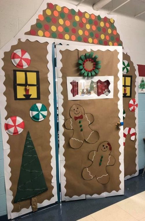 Winter Classroom Doors: Gingerbread House A door is made to look like a gingerbread house.