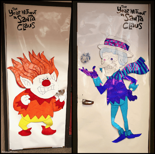 Winter Classroom Doors: Fire/Ice Door with photos of Snow Miser and Heat miser