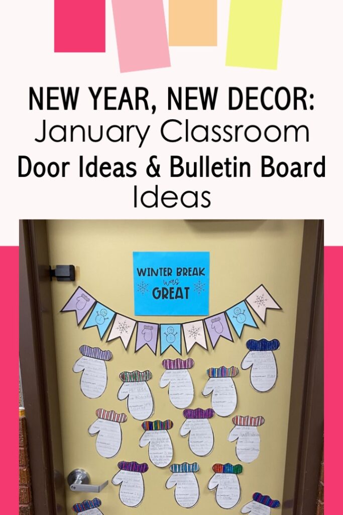 Winter Classroom Doors: Winter Break Was Great A classroom door says Winter Break was Great. It has mittens on it that student's have written writing prompts on.