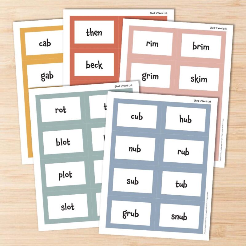 CVC Word Flashcards CVC word flashcards on a desk.