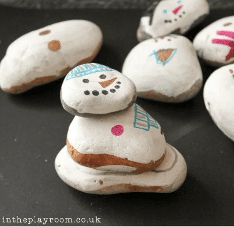stone-snowmen Adorable snowmen made from painted stones as an example of classroom winter crafts