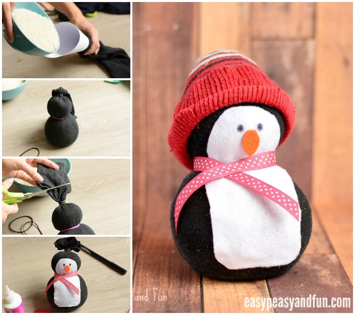sock-penguin-craft A DIY stuffed penguin made from a sock as an example of classroom winter crafts