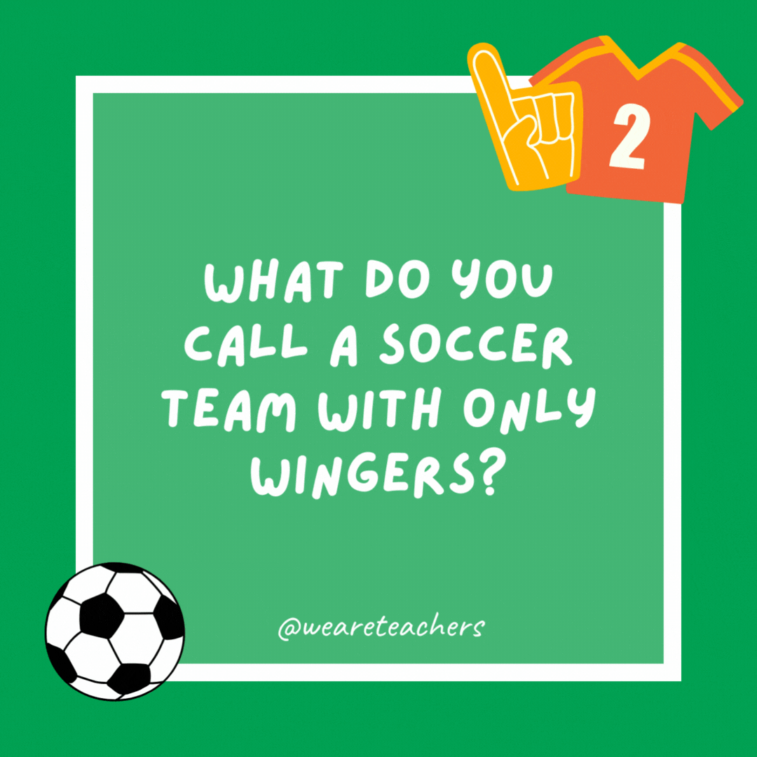 What do you call a soccer team with only wingers? Birdmingham City. What do you call a soccer team with only wingers?
Birdmingham City.