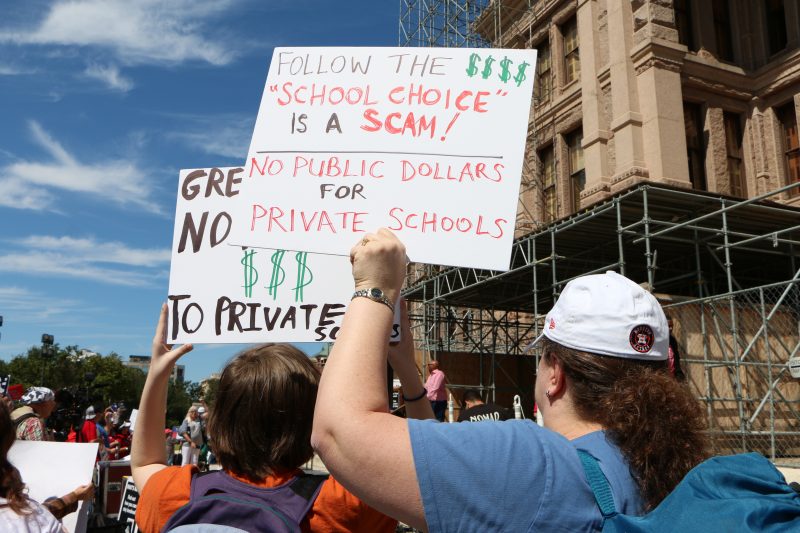reporting-texas woman holding up a protest sign at rally