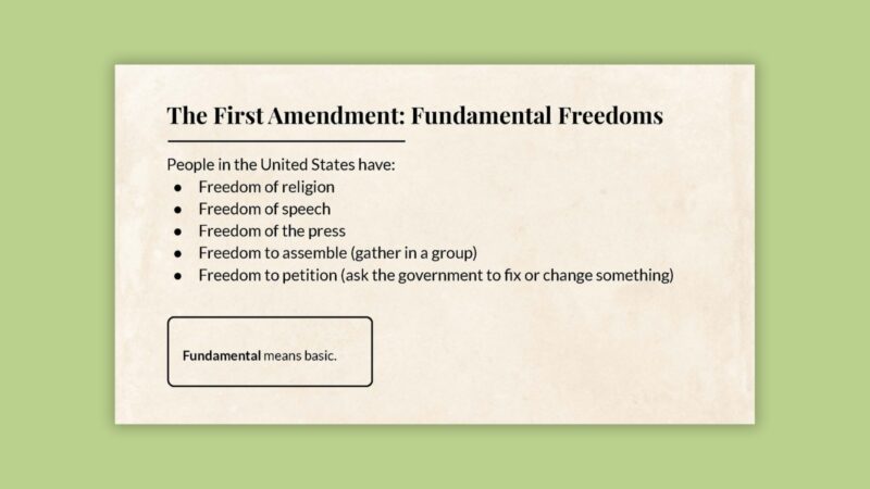 The First Amendment: Fundamental Freedoms The First Amendment: Fundamental Freedoms slide