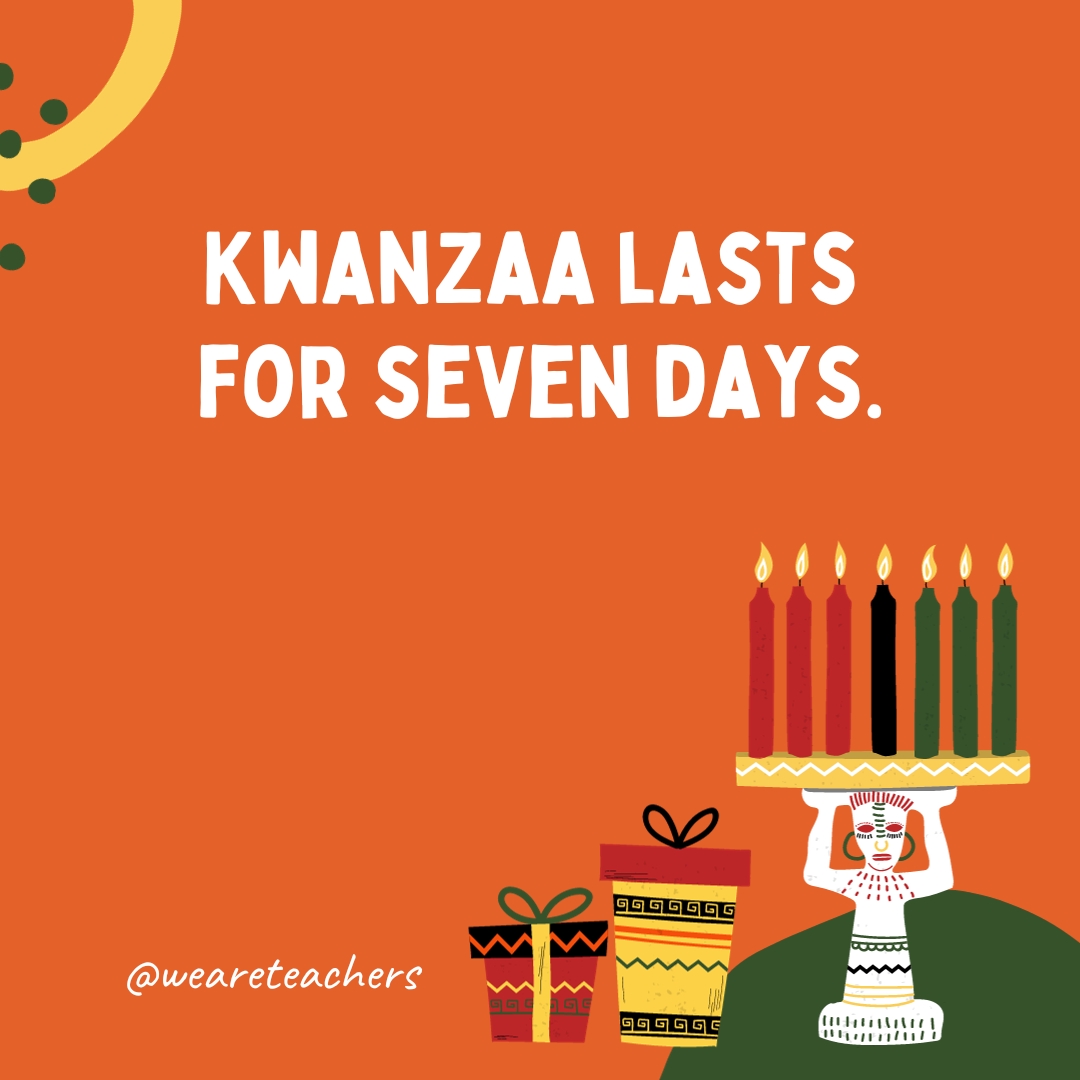 Kwanzaa lasts for seven days. Kwanzaa lasts for seven days.