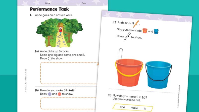 6 Free Math Performance Tasks for Grades K-5 Images of two pages of kindergarten math performance task