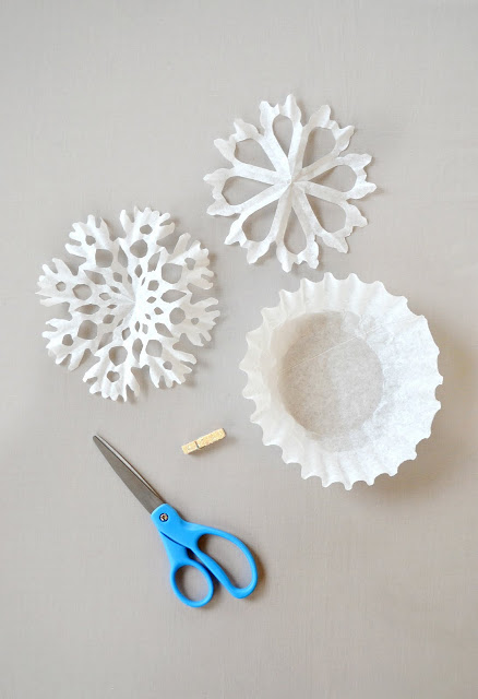 Coffee Filter Snowflakes Coffee filter snowflake craft in progress