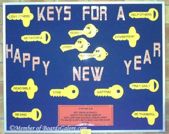 New Year Bulletin Keys A blue background says Keys for a Happy New Year.