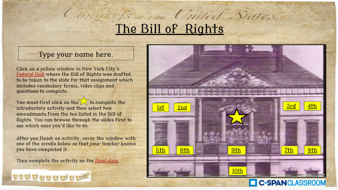 Bill-of-Rights-Choice-Board Example slide from C-Span Classroom's Bill of Rights Choice board