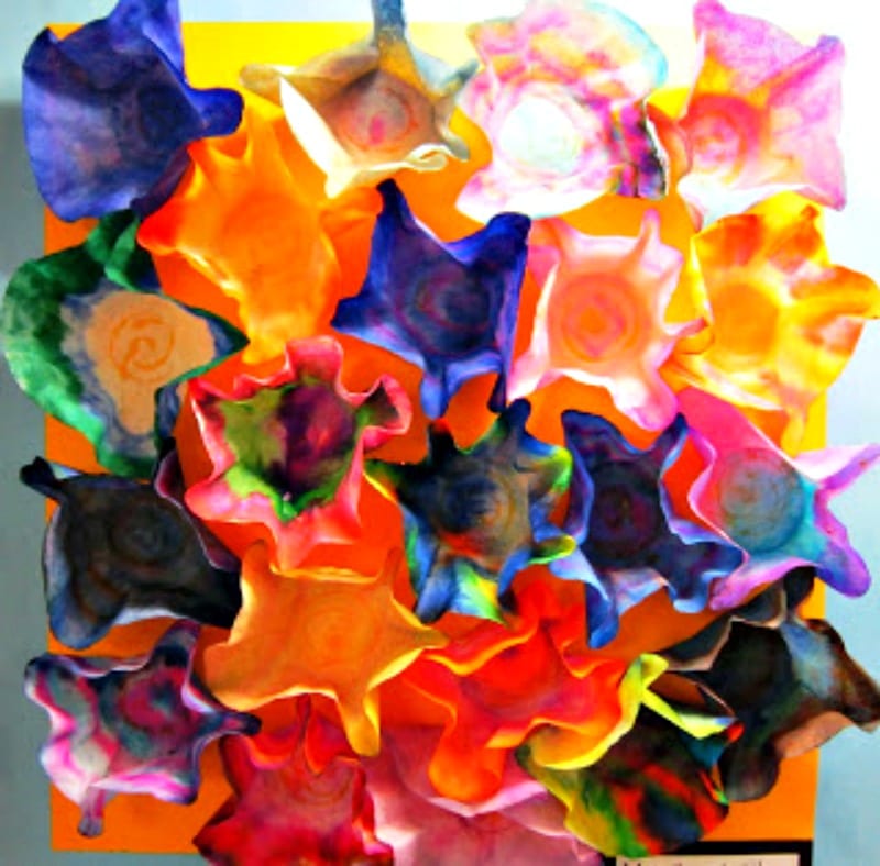 coffee-filter-chihuly Bright Chihuly-style sculptures made from coffee filters as an example of school auction art projects