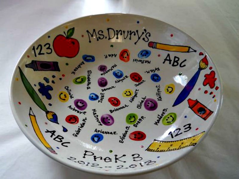 fingerprint-bowl A large white bowl decorated with children's fingerprints and names