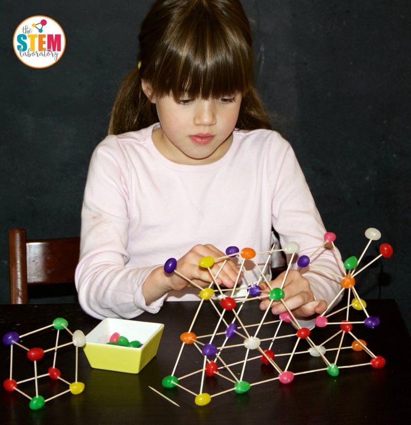 jellybean-stem-structures First grade science student building a structure from jellybeans and toothpicks