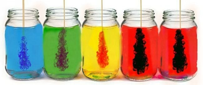 Preschool Science: Rock Candy Rainbow colored jars with rock candy sticks in each