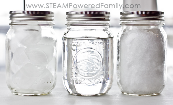 snow-melting-experiment three jars with water snow and ice in them to see which melts fastest
