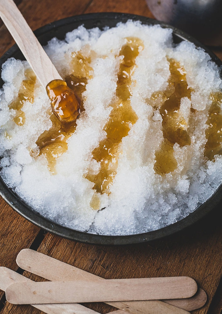 sugar-on-snow maple sugar melted on snow to make candy