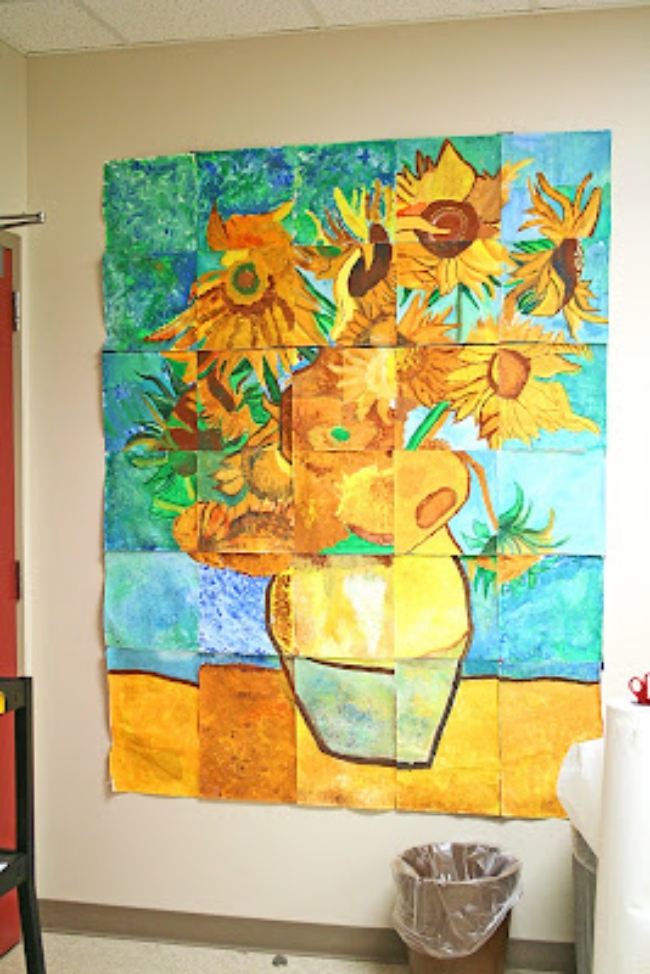 van-gogh-mural Van Gogh's Sunflowers created as a mural by children as an example of school auction art projects