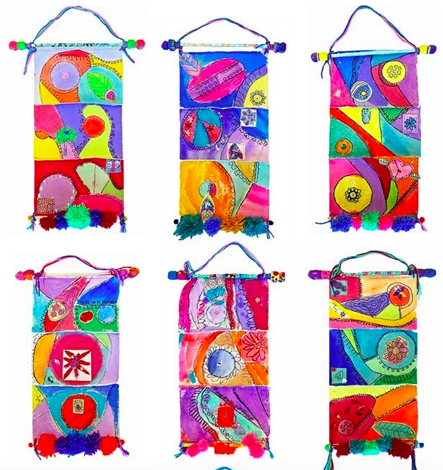 wall-hangings Colorful kid-created wall hangings as an example of school auction art projects