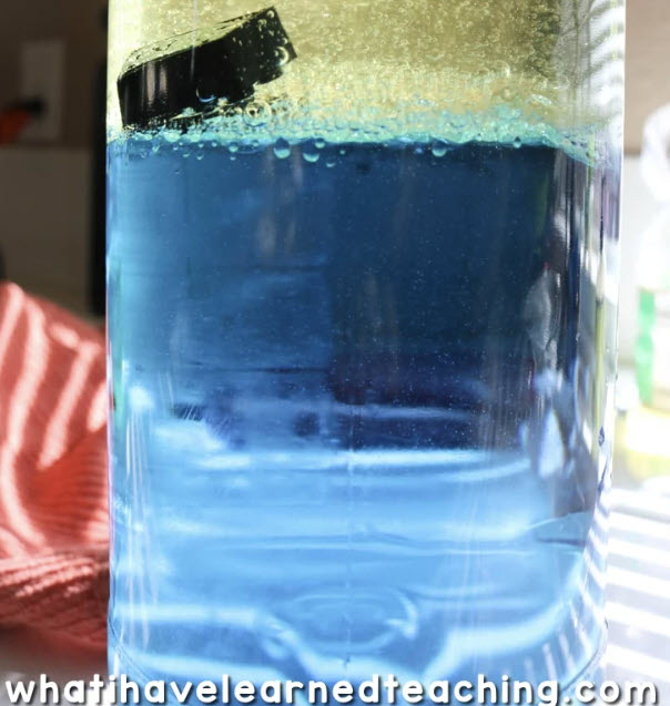 Waves in a Bottle Plastic bottle with blue water and a toy ship inside
