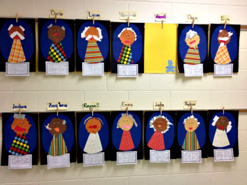 100-years-old-portraits Students' art projects of themselves at the age of 100 as an example of 100th day of school ideas