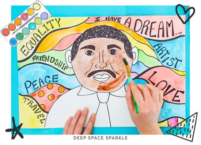 Martin Luther King Activities: Portrait Simple portrait of Martin Luther King with inspirational words in the background